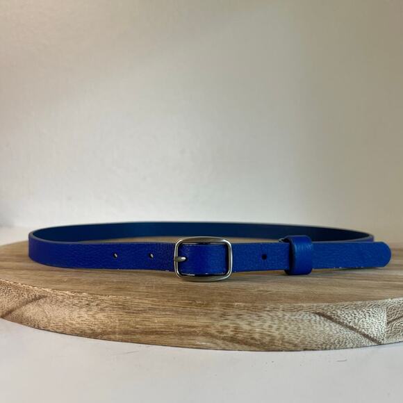 Vintage 90s Blue Genuine Leather Golden Buckle Belt Size Medium - Picture 7 of 7